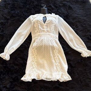 SBETRO White Textured Swiss Dot Dress - Feminine Detail